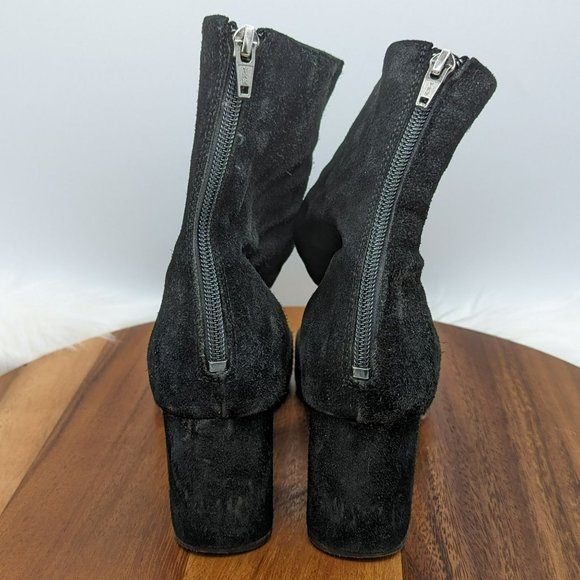 Free People Cecile Ankle Booties 38 8 Black Suede Leather Zip Back Block Heeled - Picture 7 of 13
